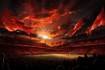 Live Stadium: Vibrant fans, intense game, flags fluttering., generative IA