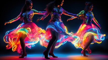 People dancing with glowing neon accessories