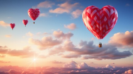 Obraz premium Heart-shaped hot air balloons in the sky