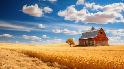 Rustic barn nestled in golden wheat field