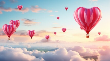 Obraz premium Heart-shaped hot air balloons in the sky