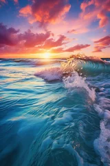 Fotobehang Vibrant sunset over calm ocean waves © olegganko