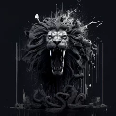 Gordijnen Angry lion backdrop. AI generated © writerfantast