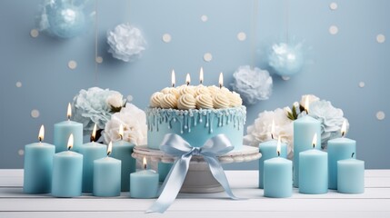 Obraz na płótnie Canvas Happy birthday banner with cake and candles