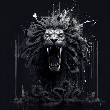 Angry lion backdrop. AI generated