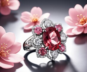 a fancy ring with a pink diamond 