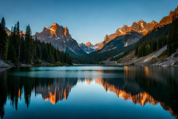 reflection in the mountains at sunset