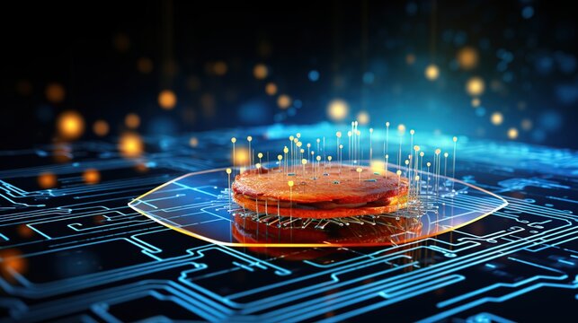 Futuristic fast food with circuit big data technology. AI generated image