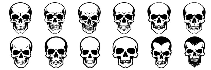 Skeleton silhouettes set, large pack of vector silhouette design, isolated white background