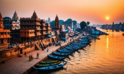 Varanasi city with ancient architecture.