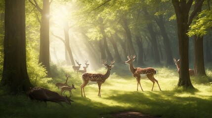 A group of deer in the forest 