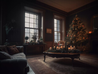 Fototapeta premium Magical Christmas Tree Extravaganza: Dive into the Festive Splendor of a Cozy Holiday Wonderland!