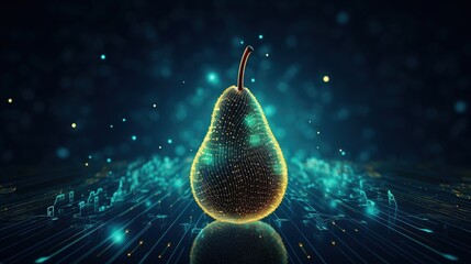 Futuristic pear fruit with circuit big data technology. AI generated image - obrazy, fototapety, plakaty