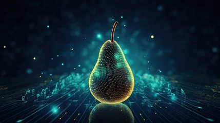 Fotobehang Futuristic pear fruit with circuit big data technology. AI generated image © prastiwi