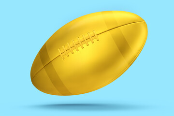 Gold american football ball isolated on blue background