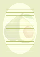 Note Writing Paper with Avocado Fruit  Pattern Template Graphic Design Background, Printable Stationery Note Planner, Writing Letter Paper Template Illustration Background