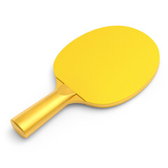 Yellow ping pong racket for table tennis isolated on white background