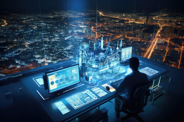 A concept of smart grids and advanced energy management systems, optimizing energy distribution. Generative Ai.