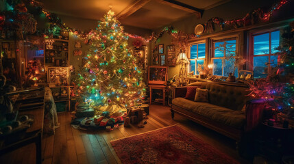 Fototapeta na wymiar Magical Christmas Tree Extravaganza: Dive into the Festive Splendor of a Cozy Holiday Wonderland!