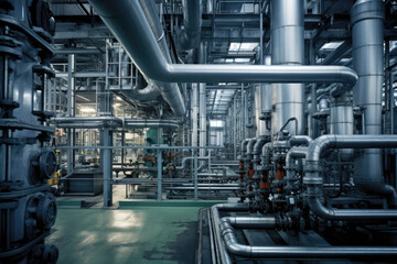 Machinery and pipelines at an oil refinery - obrazy, fototapety, plakaty
