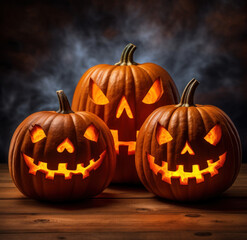 Spooky Halloween Pumpkin Lantern Glowing in the Dark