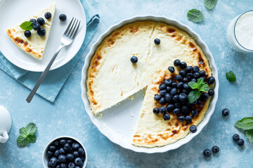 Cottage cheese cheesecake with fresh blueberry, top down view © Sea Wave
