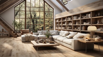 Scandinavian interior design defines the modern spacious living room, highlighting clean lines and a sense of openness - obrazy, fototapety, plakaty