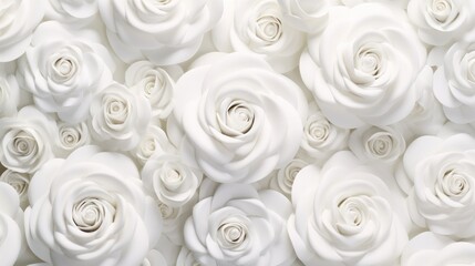 A 3D illustration showcasing a voluminous panel of white roses in various sizes, casting shadows on a pristine white background. This festive and visually striking composition features a three-dimensi
