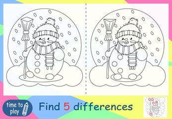children's educational game. logic game. coloring book. find the difference. New Year. Christmas. snowman