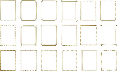 Set of simple frames. Collection of vertical blank templates to decorate text. Decorative gold frames, Isolated icons vector set.