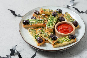 Halloween food. Halloween witch's fingers garlic bread