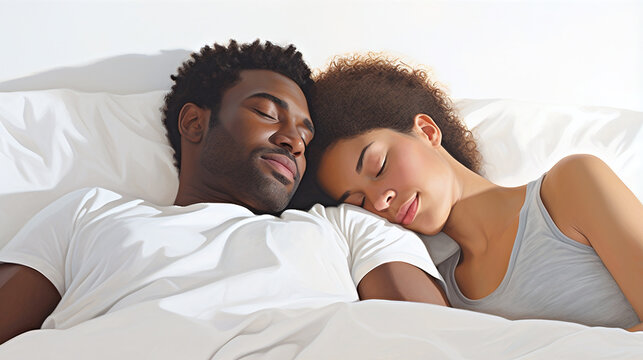 afro american couple sleeping relaxed together in a bed