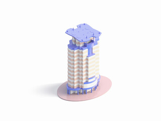 Isometric office building - 3d illustration on a transparent background