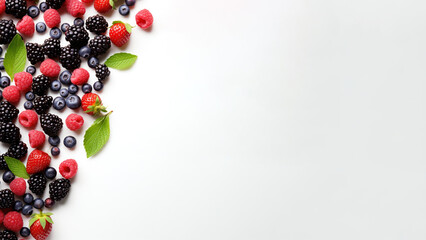 Mix of red fruits blackberries blueberries and strawberries on white background Generative AI Illustration