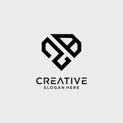 Creative style zb letter logo design template with diamond shape icon