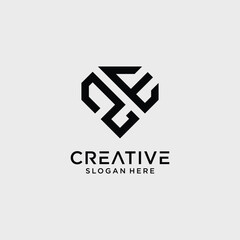 Creative style ze letter logo design template with diamond shape icon