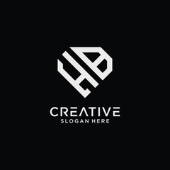 Creative style hb letter logo design template with diamond shape icon