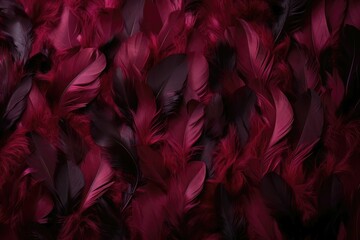 Maroon Feathers Cascading on Ebony Velvet Background.