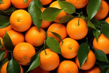 many oranges with leaves on them in a pile - Powered by Adobe