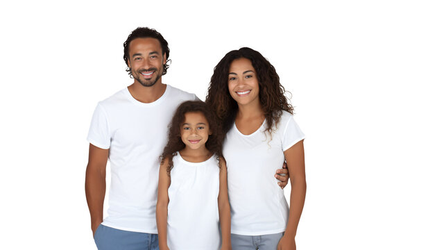 afro american family wearing white shirts smiling standing isolated against transparent background