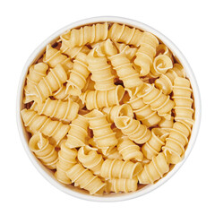 Pasta macaroni noodle in wooden bowl isolated on white, close up