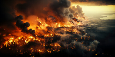 aerial view of a forest fire - aerial means of fire extinguishing