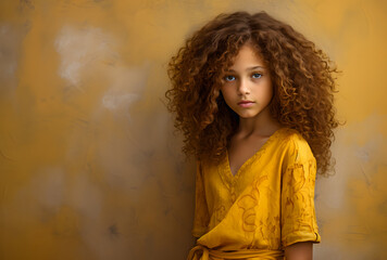 there is a young girl with curly hair posing for a picture Generative AI