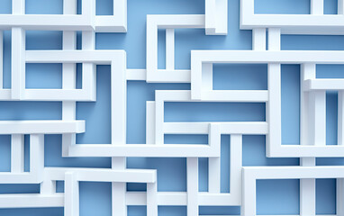 An illustration of white rectangular pattern vividly on blue surface. Assorted white rectangles in simple shape geometric composition.