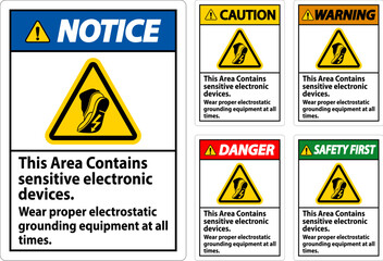 Caution Sign This Area Contains Sensitive Electronic Devices, Wear Proper Electrostatic Grounding Equipment At All Times