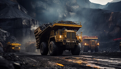 haul truck at coal mining site - obrazy, fototapety, plakaty
