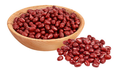 Red adzuki beans in wooden bowl isolated on white background