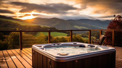 Jacuzzi overlooking the mountains and forests