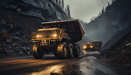 haul truck at coal mining site - obrazy, fototapety, plakaty