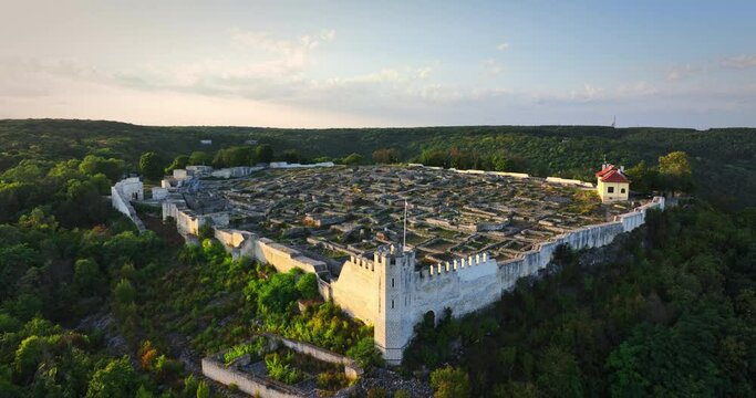 Shumen fortress Archaeological ancient fort of old Town Shoumen, Bulgaria, panorama landscape of touristic bulgarian landmark